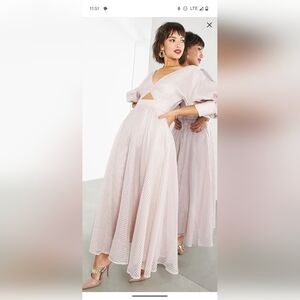 Asos Edition Blouson Sleeve midi dress size 8 in Blush